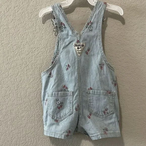 OSKKOSH B'GOSH Hickory Stripe Cherry Shortall, Size 6 Months - Picture 4 of 5